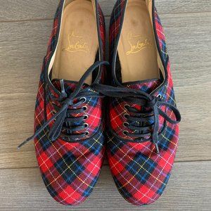Christian Louboutin red Tartan oxford flats
